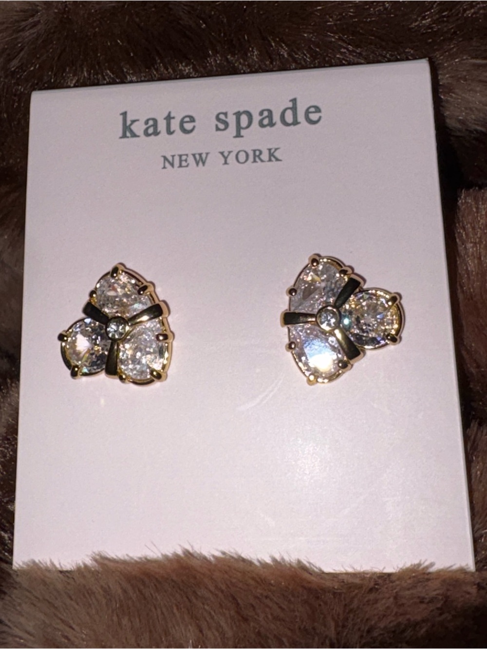 Kate Spade Gold Crystal Floral Stud Earrings w/ dustbag NWT - Picture 2 of 6